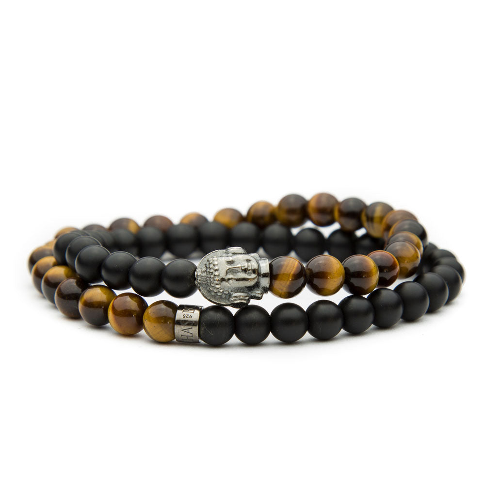 DJ BUDDHA DOUBLE Armband Tigerauge Achat matt 6mm - BONES & BUDDHAS