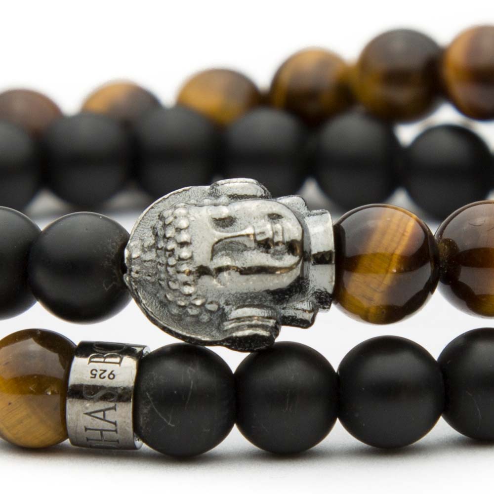 DJ BUDDHA DOUBLE Armband Tigerauge Achat matt 6mm - BONES & BUDDHAS