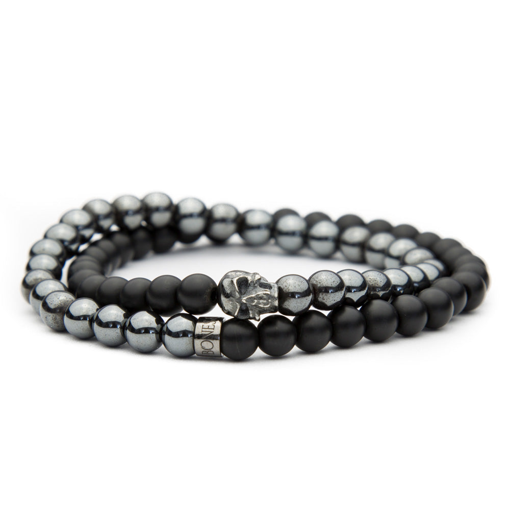 TOTENKOPF DOUBLE Armband Hämatit Achat matt 6mm - BONES & BUDDHAS