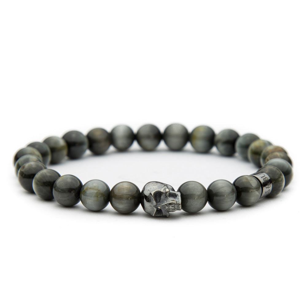 Totenkopf Armband Hawk’s Eye Silver 8mm - BONES & BUDDHAS