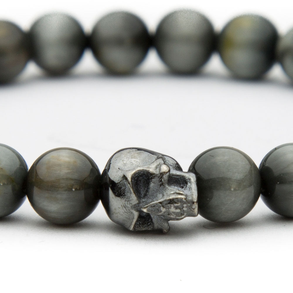 Totenkopf Armband Hawk’s Eye Silver 8mm - BONES & BUDDHAS