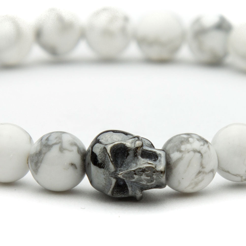 Totenkopf Armband White Howlith 6mm - BONES & BUDDHAS