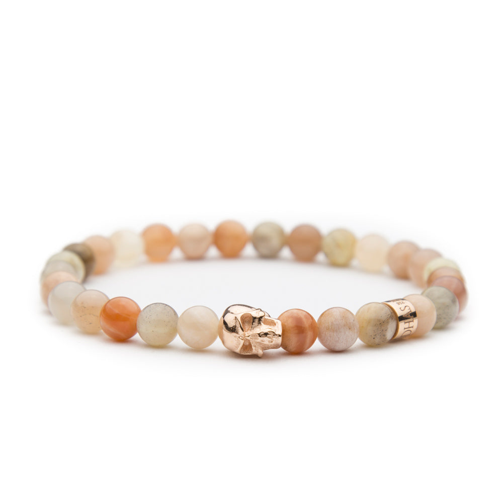 Totenkopf Armband Rosé Sunstone Glossy 6mm - BONES & BUDDHAS