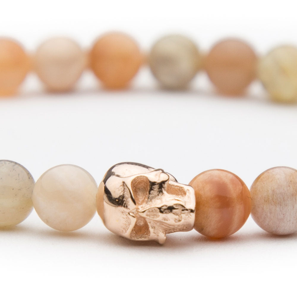 Totenkopf Armband Rosé Sunstone Glossy 6mm - BONES & BUDDHAS