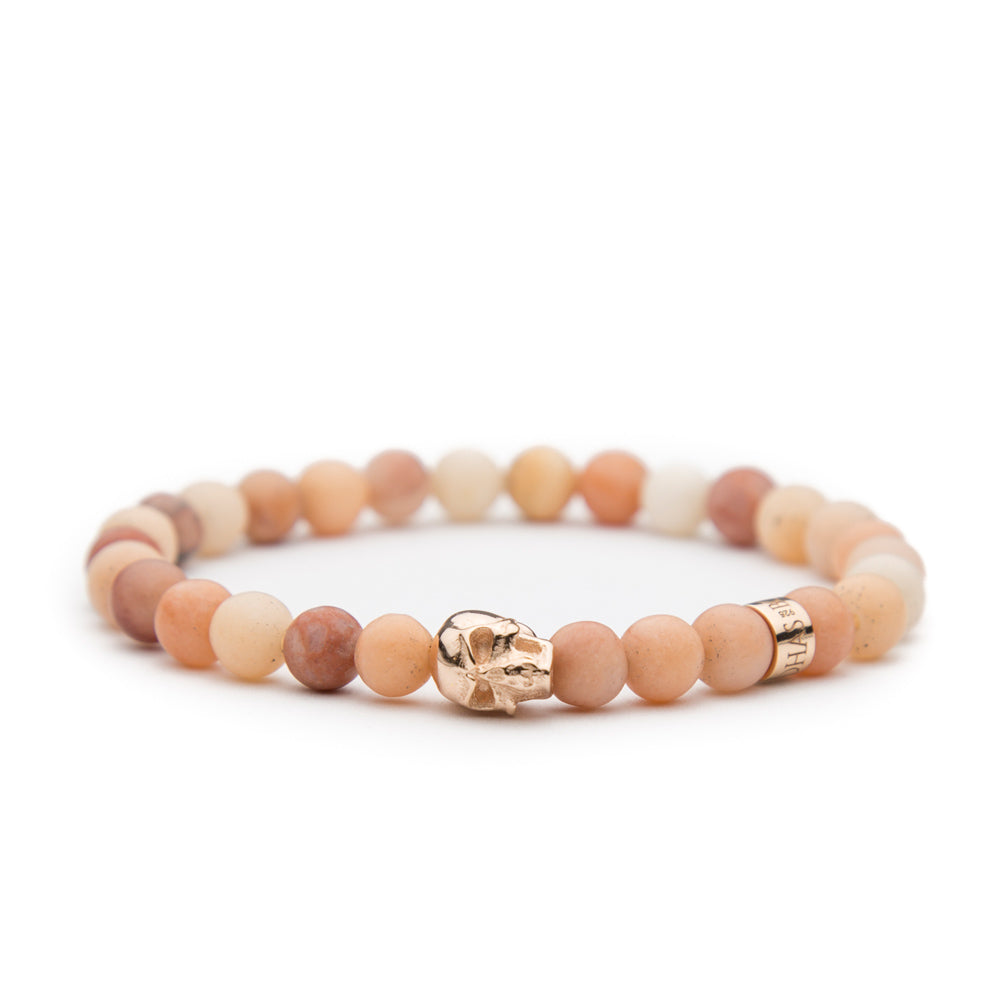 Totenkopf Armband Rosé Sunstone matt 6mm - BONES & BUDDHAS