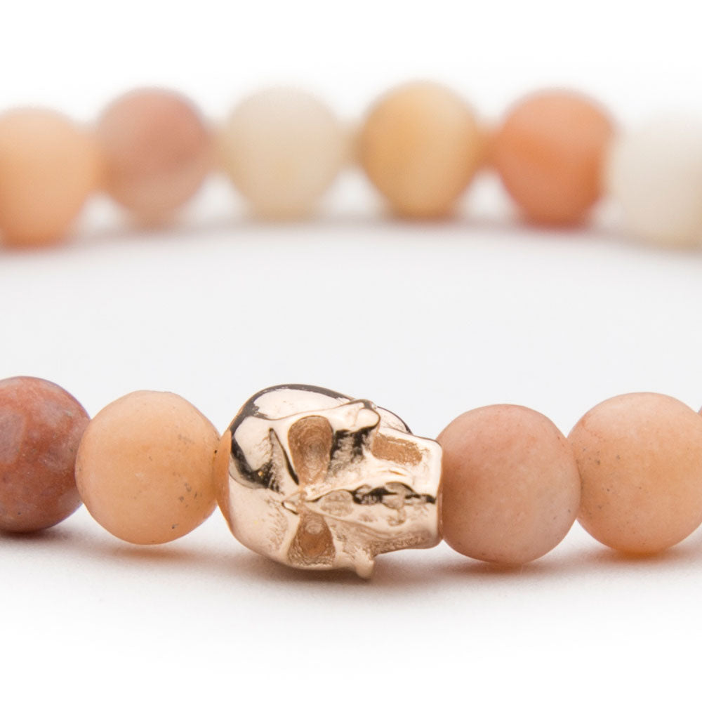 Totenkopf Armband Rosé Sunstone matt 6mm - BONES & BUDDHAS