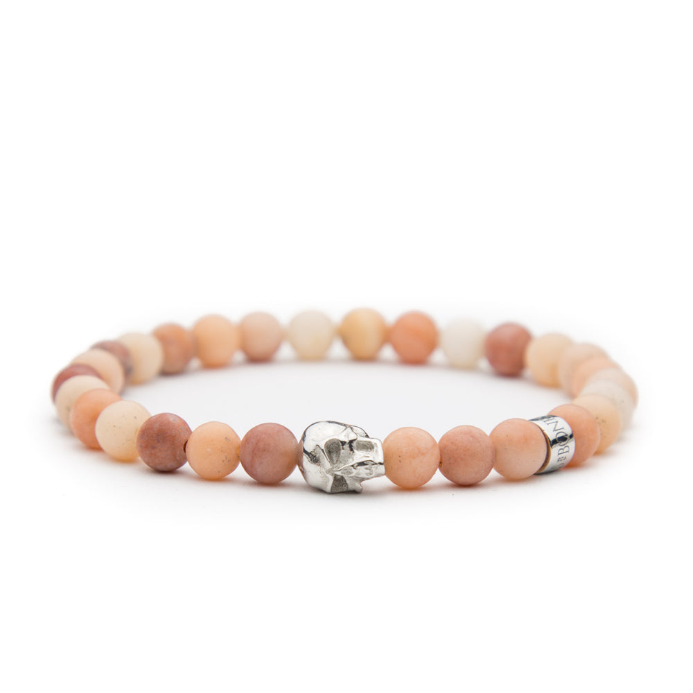 Totenkopf Armband Sunstone matt 6mm - BONES & BUDDHAS