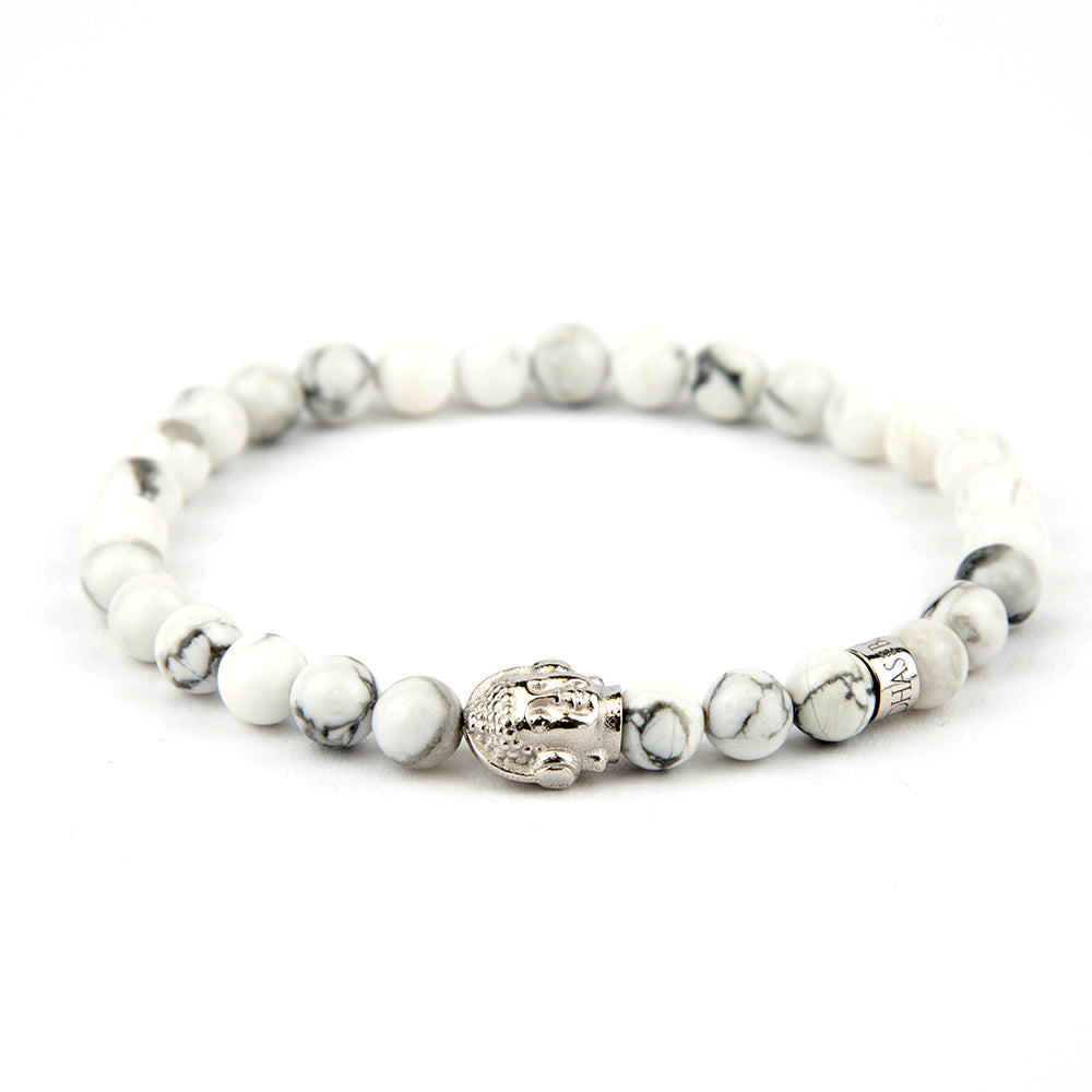 DJ BUDDHA Armband White Howlith 6mm - BONES & BUDDHAS