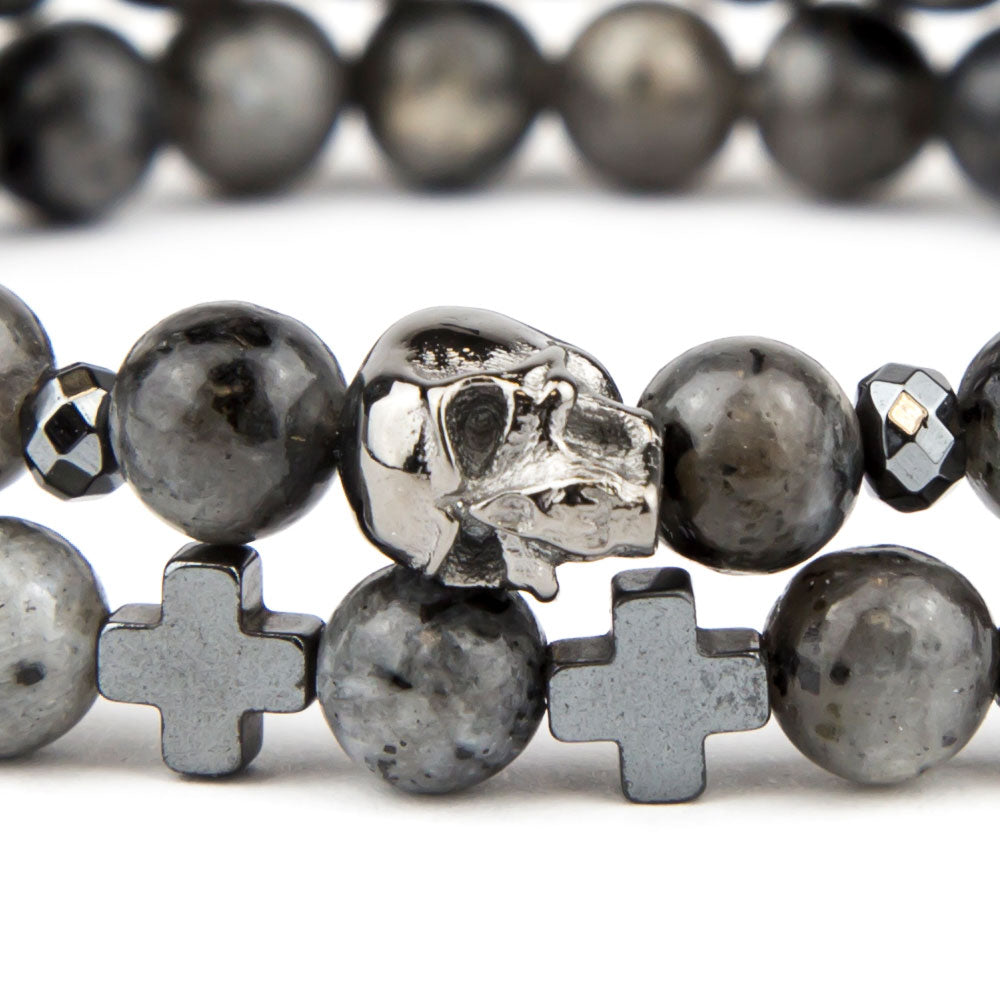 Totenkopf Armband “SKULL & CRUZ” Labradorit 6mm - BONES & BUDDHAS